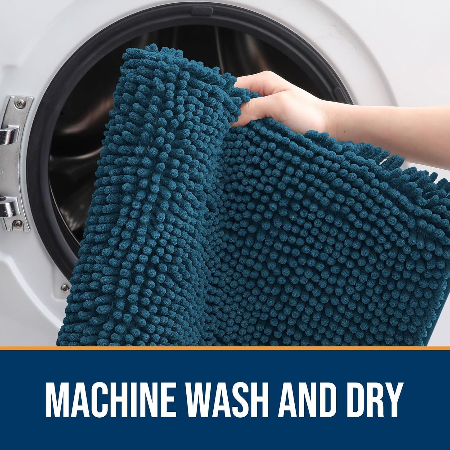 OLANLY Dog Door Mat for Muddy Paws 47x32, Absorbs Moisture and Dirt, Absorbent Non-Slip Washable Doormat, Quick Dry Chenille Mud Mat, Entry Indoor Entryway Carpet for Inside Floor, Atlantic Blue