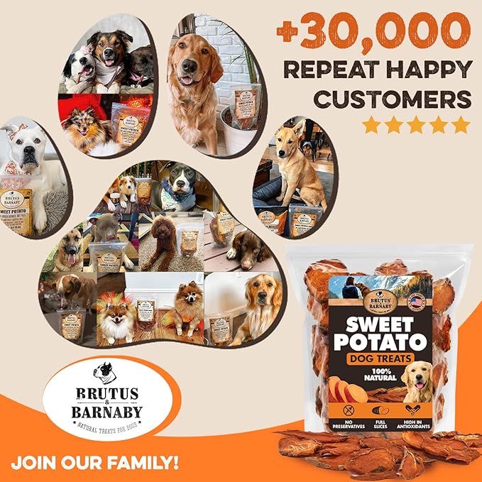 BRUTUS & BARNABY Sweet Potato Dog Treats – Support Sensitive Stomachs with USA-Grown, Hypoallergenic Treats That Smell as Good as They Taste