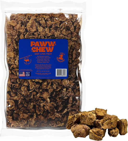Paww Chew Beef Lung Dog Treats, 100% Natural, Single Ingredient, (2.5 Pound) Made in the USA, Dried & Dehydrated, High Protein, High Value Dog Training Treats, Grain Free, Low-Odor Free for All Breeds