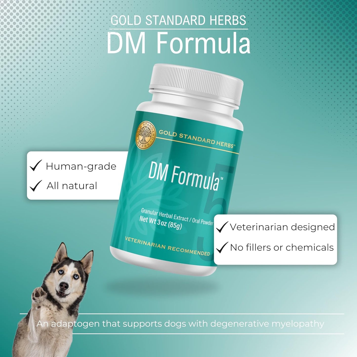 DM Formula Degenerative Myelopathy Relief for Dogs by Gold Standard Herbs, All Natural Granular Herbal Extract, 85 gram Powder
