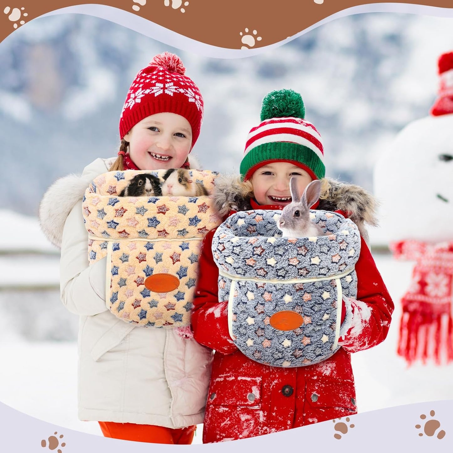 Wenqik 2 Pcs Guinea Pig Hideouts Washable Bunny Bedding Cuddle Warm Small Pet Sack Supplies Portable Pet Carrier Cage Nest Guinea Pig Accessories for Cage(Blue, Khaki,Star)