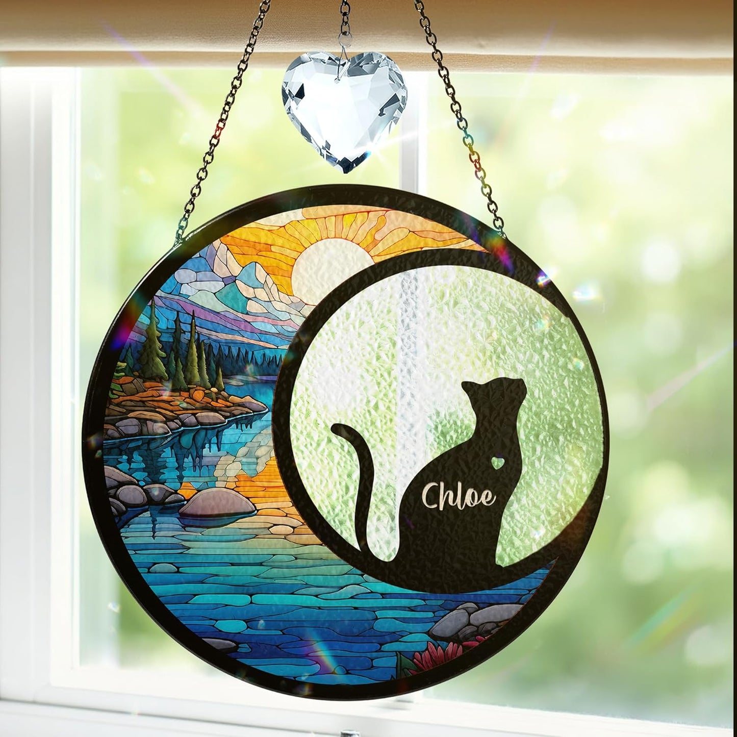 Cat Memorial Suncatcher, Loss of Cat Sympathy Gift, Pet Memorial Gifts for Feline Friend, Stained Glass Window Hanging, Pet Crystal Suncatcher Passed Away Keepsake, Remembrance Gifts for Kitty
