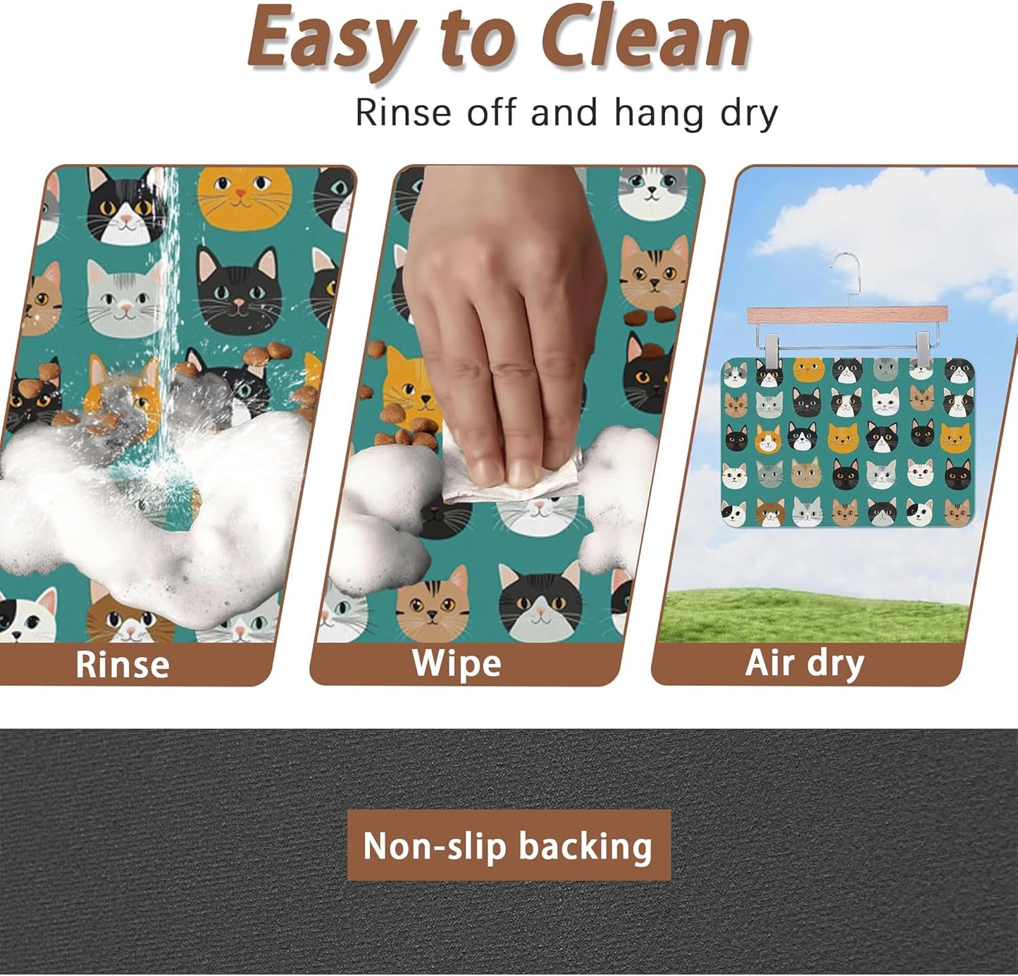 Cute Cat Dog Food Mat,Absorbent Pet Feeding Mat with Rubber Backing,Non-Slip Water Bowl Placemat,Indoor Pet Accessories Supplies 16"x24"