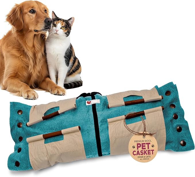 Cocoon® - Eco-Friendly Pet Burial & Cremation Ceremony Kit (Premium Wool) - Casket for Dogs and Cats – Size for Every Breed (Choose Size & Color) (XL, Teal Green)