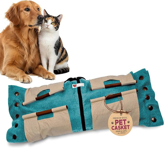 Cocoon® - Eco-Friendly Pet Burial & Cremation Ceremony Kit (Premium Wool) - Casket for Dogs and Cats – Size for Every Breed (Choose Size & Color) (XL, Teal Green)
