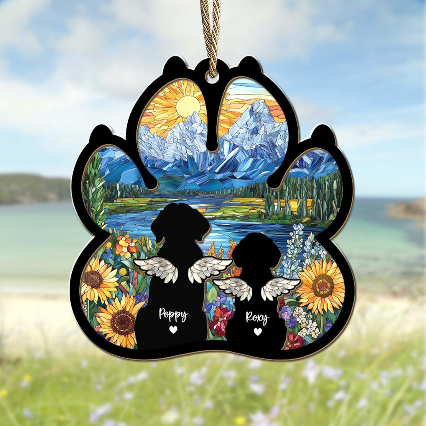 Personalized Pet Memorial Suncatcher – Custom Dog & Cat Suncatcher with Name, Breed & National Park Background for Up to 3 Pets, Pet Loss Sympathy Gift, Memorial Gift for Pet Lovers