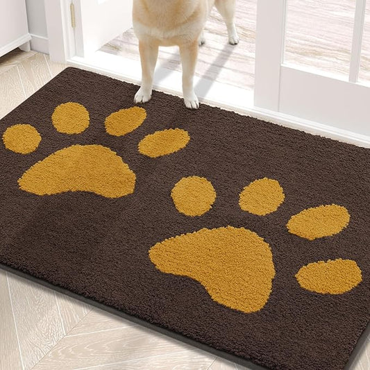 Buganda Dog Door Mat for Muddy Paws, Absorbent Dirt Trapper Washable Indoor Doormats, Non Slip Low-Profile Mud Mat for Dogs, Front Entrance Doormat for Inside Floor (30x20 Inches, Coffee)