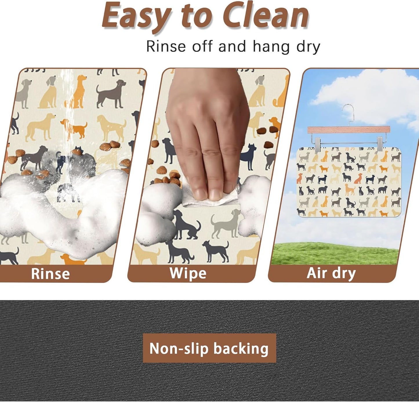 Cute Dog Cat Food Mat,Color Silhouette Absorbent Pet Feeding Mat with Rubber Backing,Non-Slip Water Bowl Placemat,Indoor Pet Accessories Supplies 12"x20"