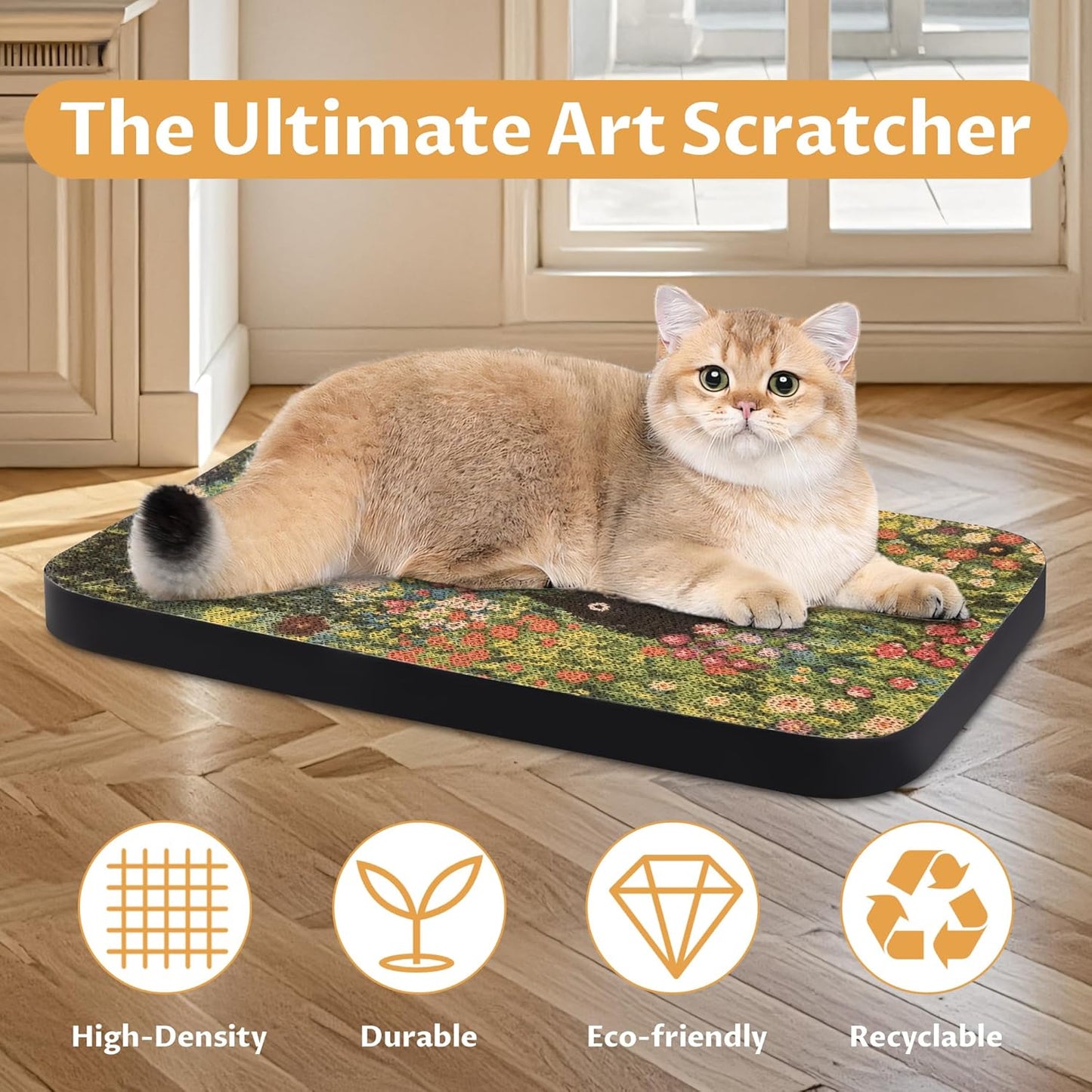 Art Cat Scratcher, Wall-Mountable Cat Scratching Board, Cat Wall Scratcher 16.7x11x1 Inch Cat Scratch Pad and Cat Scratchers for Indoor Cats Toy Furniture Protector（Flower Garden）