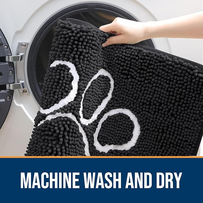 OLANLY Door Mat for Muddy Dog Paws 47x32, Ultra Absorbent Chenille Mud Doormat with Paw Print Design, Non-Slip Washable Doormat for Indoor Entryway, Quick-Dry Pet Bed Mats for Dirty Dogs, Dark Grey