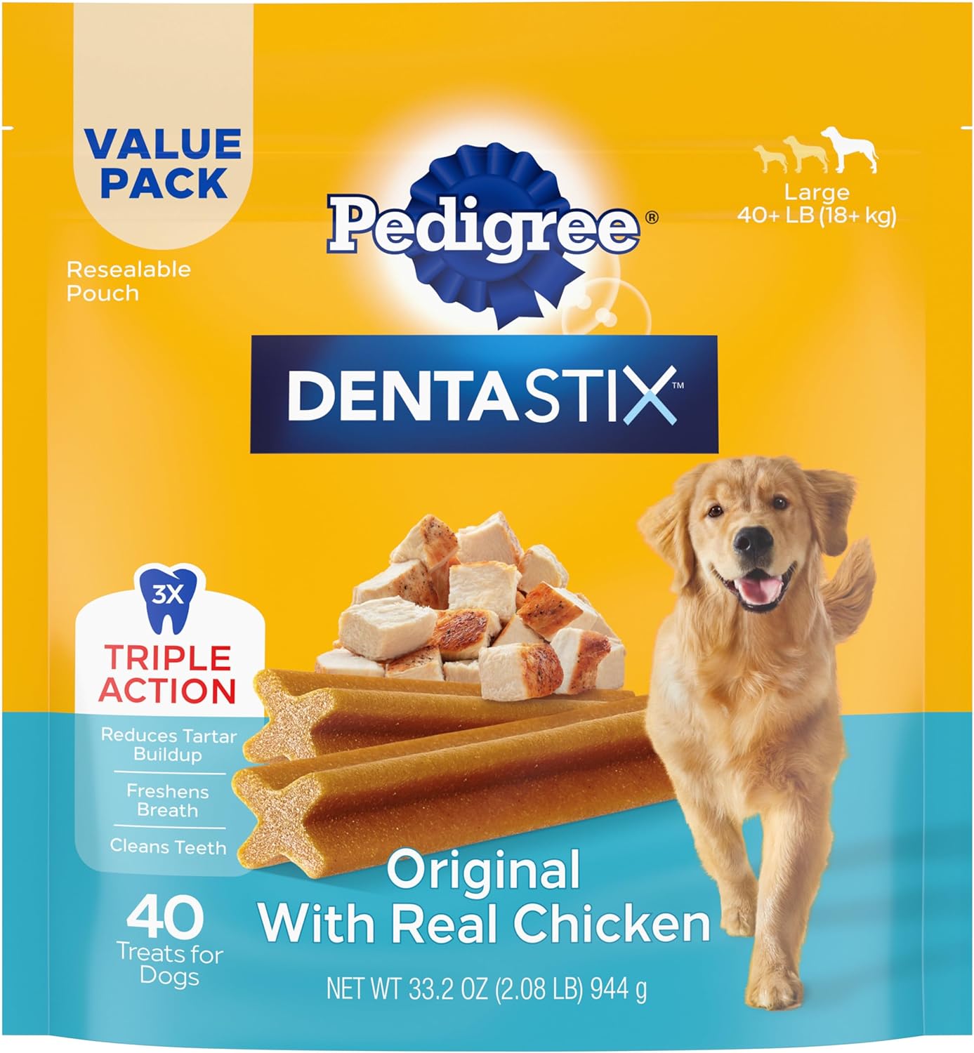 Pedigree Dentastix Large Breed Dog Treats, Original Flavor, 2.08 lb. Bag (40 Treats)