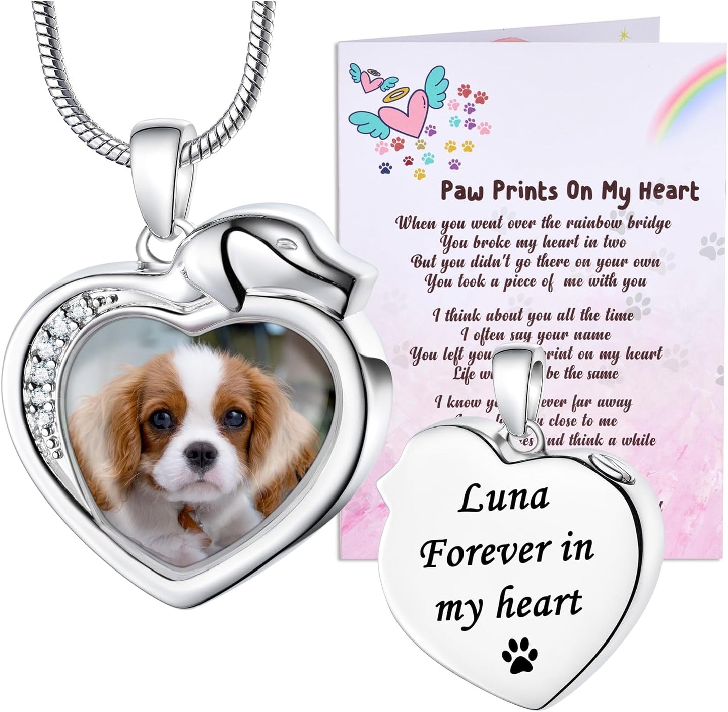 Fanery Sue Personalized Pet Ashes Necklace for Dog Cat Custom Photo&Text Pet Loss Sympathy Gift Cremation Jewelry