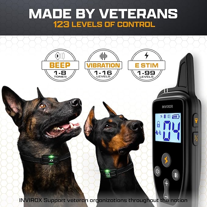 INVIROX Dog Training Collar for Large Dog X2 [2025 Edition] 123 Levels Dog E Collars 1100yd Range, 100% Waterproof, Rechargeable Electric Collars for Medium Dogs, E Collar for Large Dogs