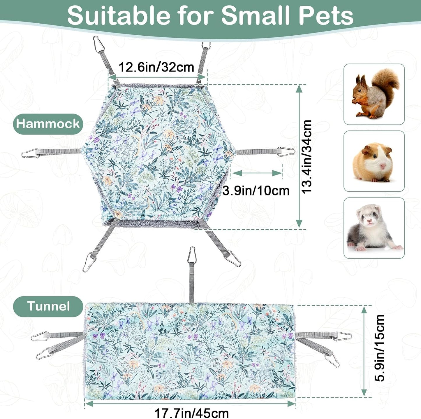 Bienbee 2 Pcs Ferret Rat Hammock Set for Cage Washable Guinea Pig Hideout Bed Soft Small Animal Hammock Tunnel Toys Ferret Cage Accessories for Hedgehog Sugar Glider Squirrel Hamster