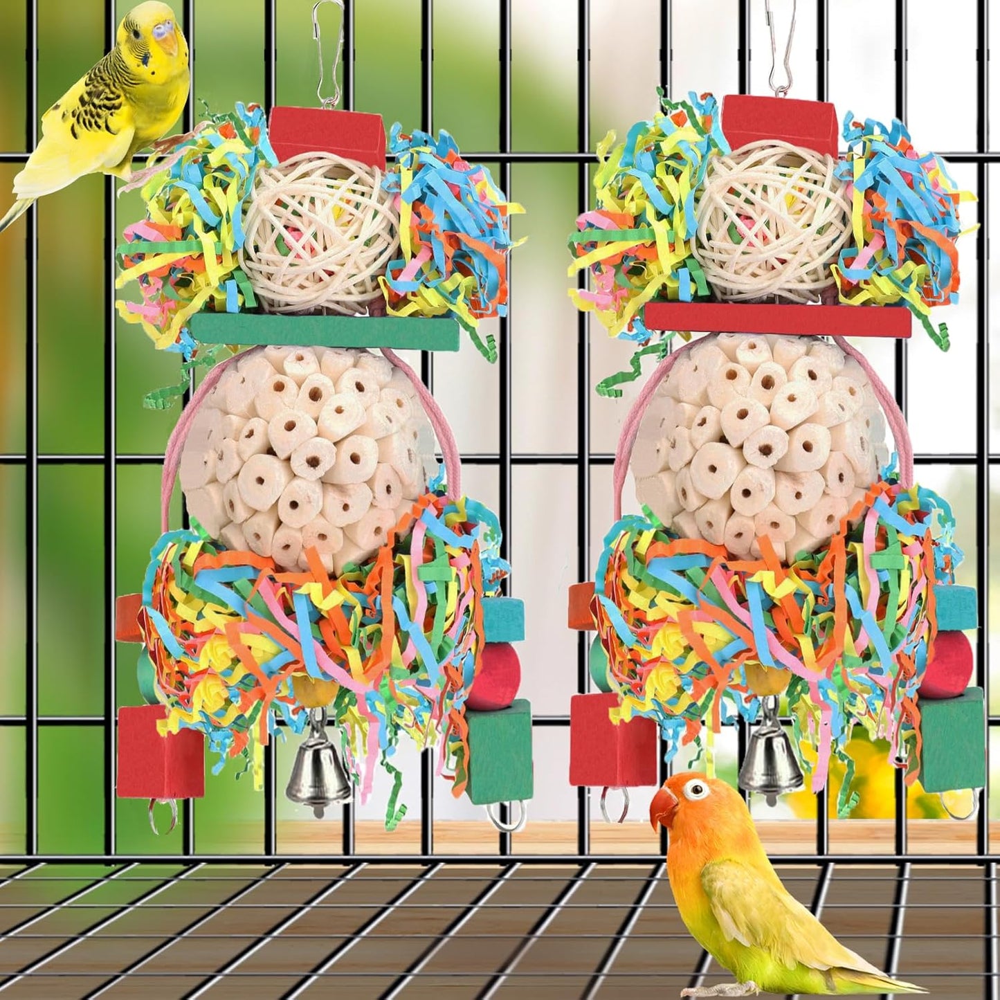 BBjinronjy Bird Toys,2PCS Hanging Natural Soft Sola Ball Beak Chew Shred Forage Toys for Parrots,Cockatiel,Conure,Love Birds,Parakeets,Budgie and Other Small Birds