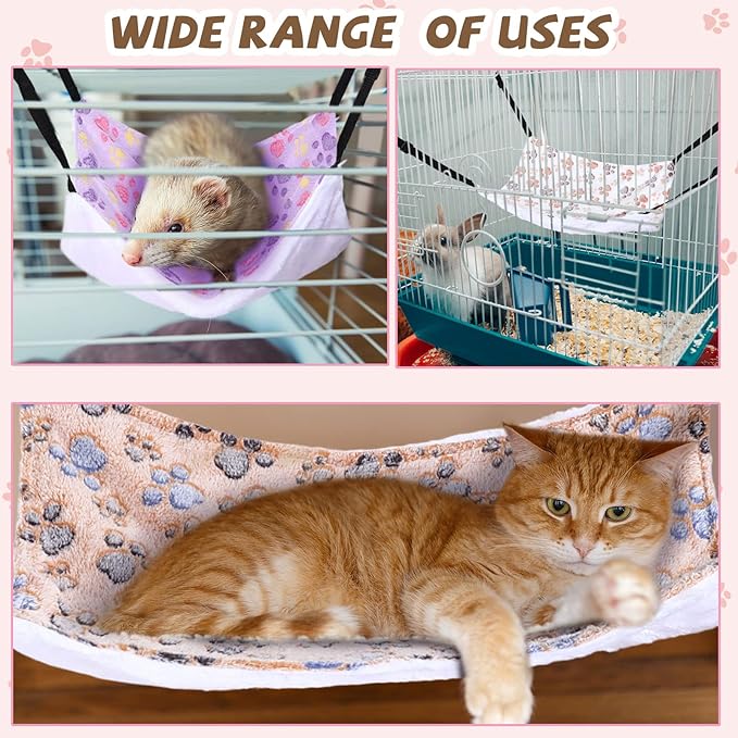 Geelin 4 Pcs Cat Hammock for Cage Hanging Soft Pet Hammock Bed with Adjustable Straps and Metal Hooks Double Sided Bed for Large & Small Cats Ferret Rat Sugar Glider Puppy(Paw,16 x 20 Inch)