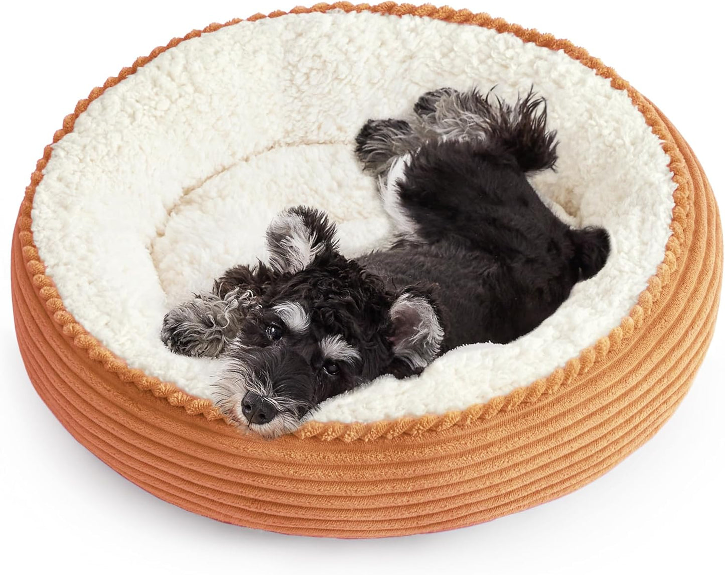 Love's cabin Round Donut Cat and Dog Cushion Bed, 25in Pet Bed for Small or Medium Dogs, Anti-Slip & Water-Resistant Bottom, Soft Durable Fabric Pet Beds, Washable Calming Cat Bed Orange Stripe