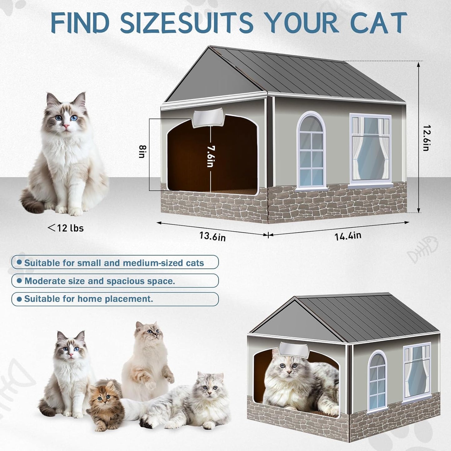 Cardboard Cat House & Scratcher with Catnip - Easy No-Tool Assembly Kitten Playhouse, 13.5x14.5x13 Inch Fun Indoor Cat Scratcher House for Small Cats