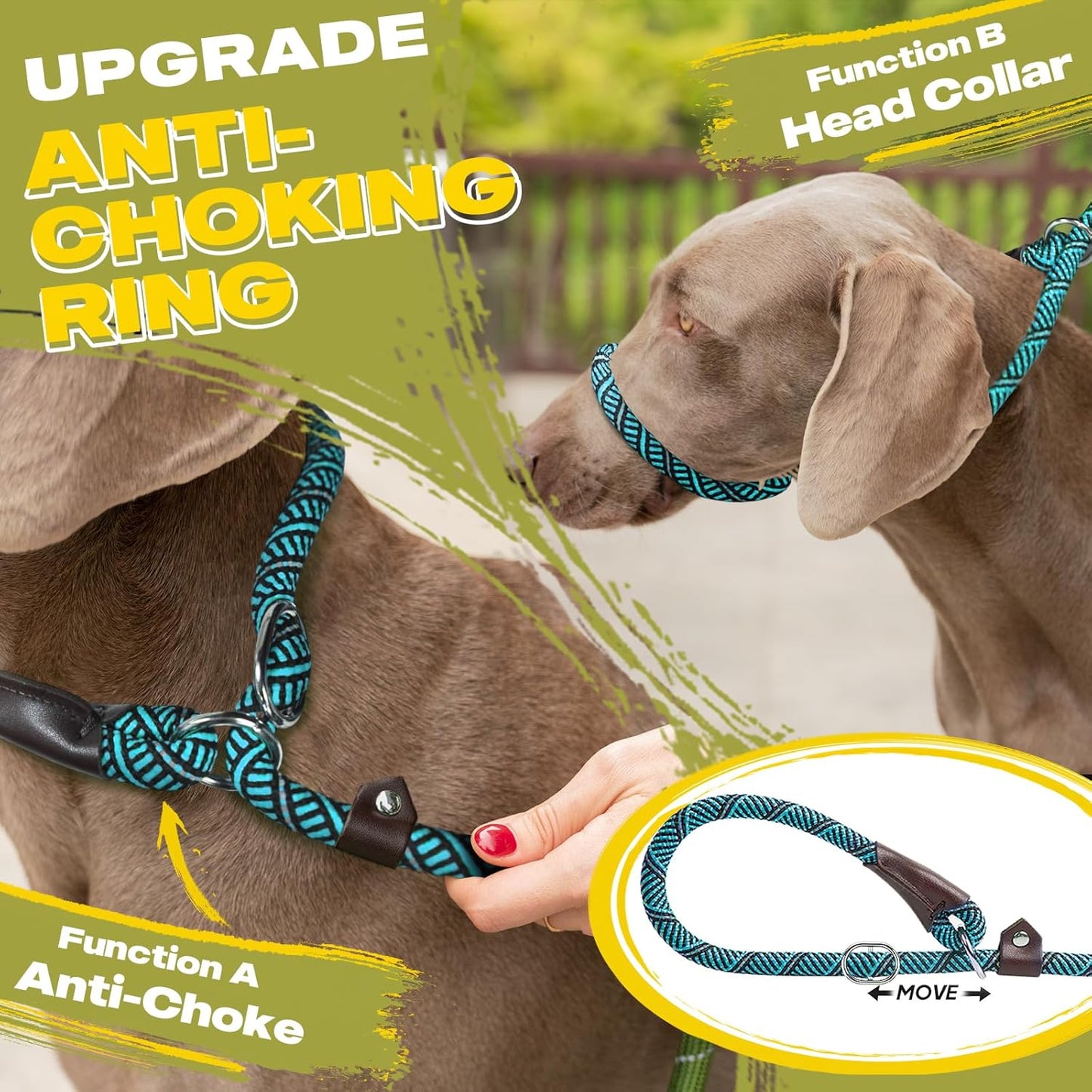Fida Slip Leads for Dogs, 4 FT x 1/2" Dog Leash Heavy Duty Comfortable Strong Rope Lead for Large, Medium Dogs, No Pull Pet Training Leash with Highly Reflective, Blue