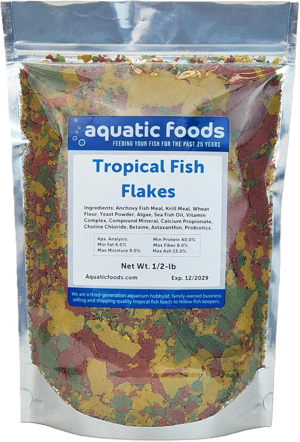 Aquatic Foods Inc. Premium Community Tropical Fish Flakes. All-Around Flakes for Tetras, Livebearers, Anglefish, Cichlids, Goldfish, Guppies 2-Type Pellet Mix & 4-Type Wafers Included...1/2-lb Bag