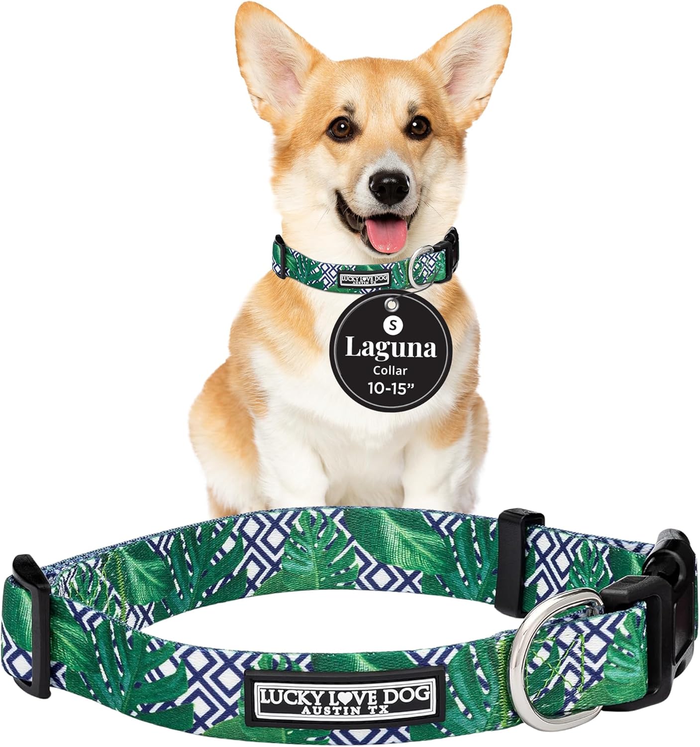 Lucky Love Dog Collar, Beautiful & Vivid Pattern Small Boy Dog Collars, Easy On & Off Clasp Accessory (Blue Laguna, S)