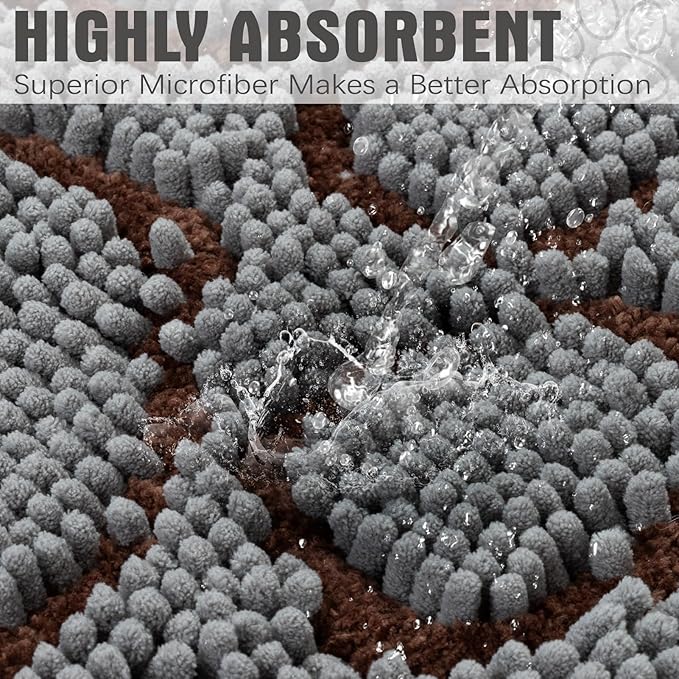 EXPAWLORER Dog Door Mat for Muddy Paws - Highly Absorbent Microfiber Rug, Soft Chenille Runner Indoor Outdoor Floor, Non-Slip Large Pet Paw Cleaning Washable Mud Mat for Bathroom, Grey