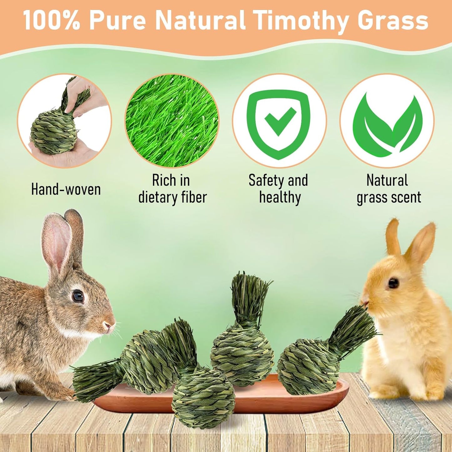 Hamiledyi Rabbit Chew Ball Bunny Timothy Grass Ball Natural Woven Chewing Toys Small Animal Activity Play Balls Chew Toys for Bunny Rabbits Hamster Guinea Pigs Chinchilla Gerbils 4PCS
