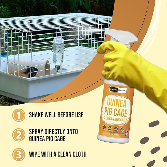 32oz Guinea Pig Cage Cleaner & Deodorizer Spray - Safe & Effective Odor Eliminator for Small Animal Cages - Non-Toxic & Pet Safe Friendly Formula - Made in the USA