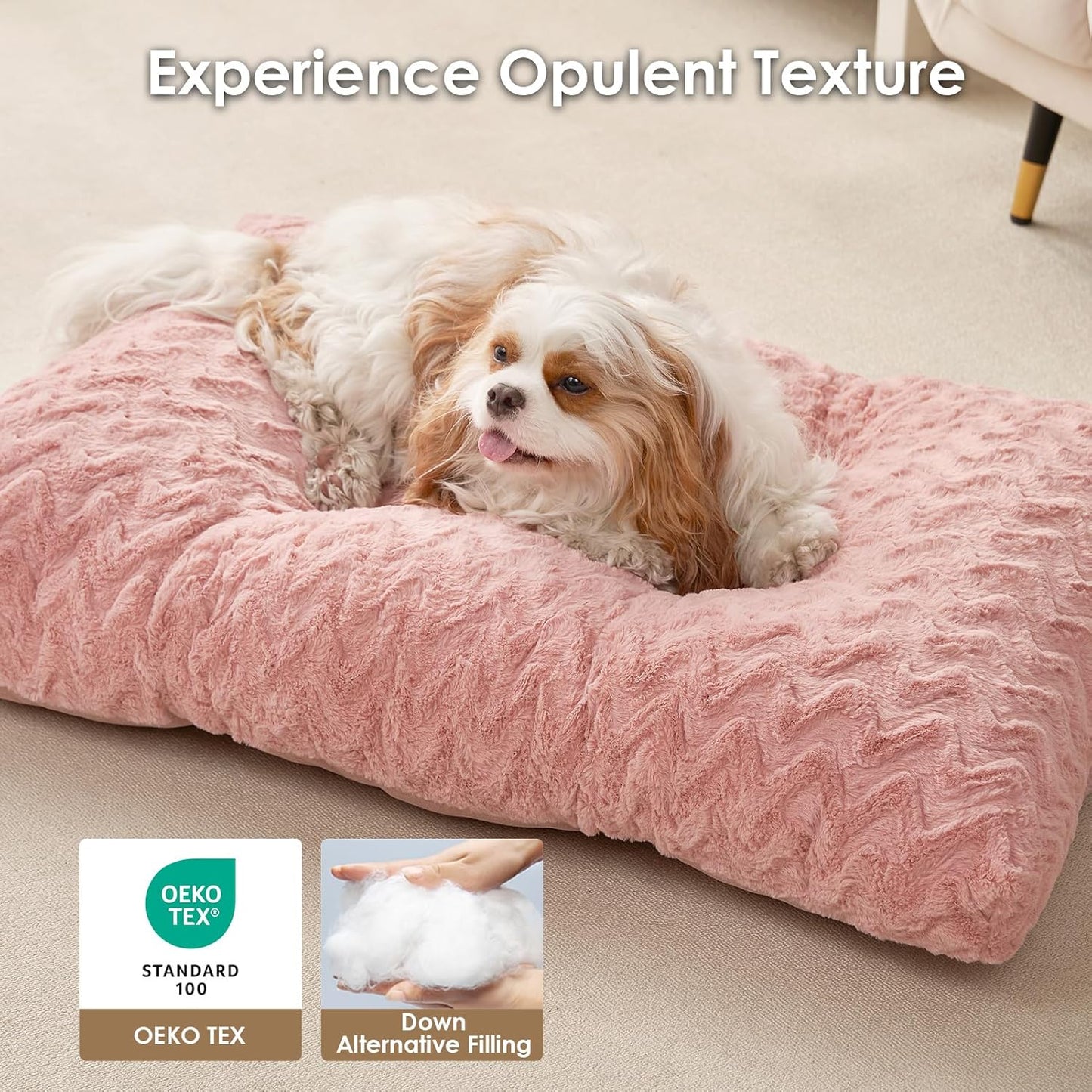 EHEYCIGA Reversible Dog Crate Bed Washable, Comfort Fluffy Plush Dog Kennel Pad for Gaint Dogs, Deluxe Machine Washable XXL Pet Sleeping Mats, 47" x 29"x 4", Pink