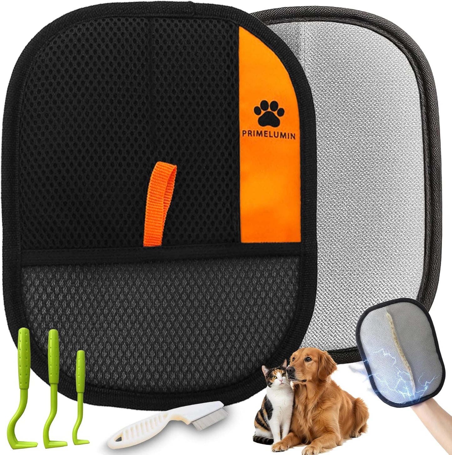 Durable, Non-Slip Pet Hair Remover Glove for Dogs & Cats – Reinforced Stitching, Secure Fit, Easy-Clean Fabric, Removes Short & Long Hair from Furniture, Carpet & Clothes + Tick Comb