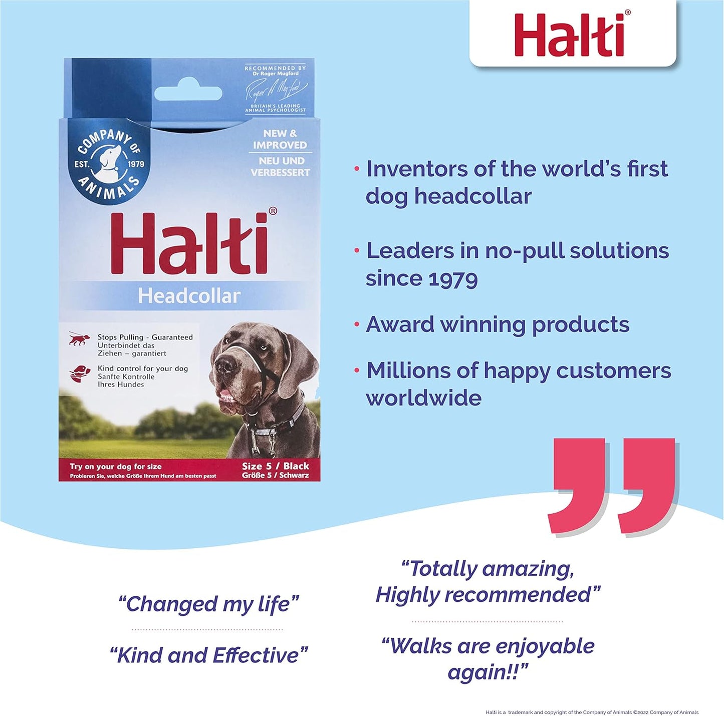 HALTI Headcollar - To Stop Your Dog Pulling on the Leash. Adjustable, Reflective and Lightweight, with Padded Nose Band. Dog Training Anti-Pull Collar for Large Dogs (Size 5, Black)