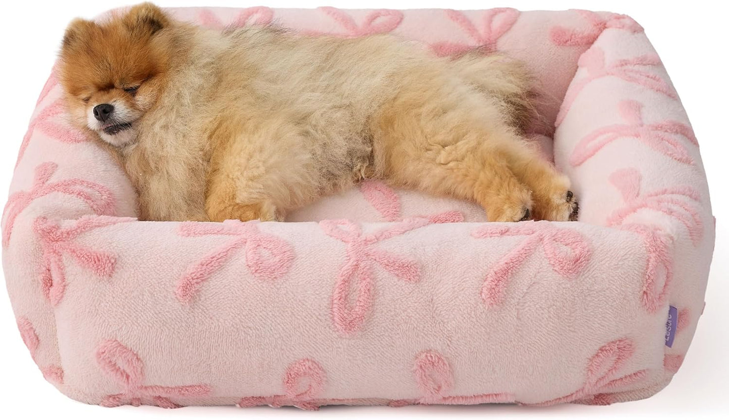 Lesure Cute Dog Bed for Small Dogs - Washable Puppy Beds,Cozy Rectangle Orthopedic Pet Sofa with Jacquard Shaggy Plush & Anti Slip Bottom,25x21x7inches