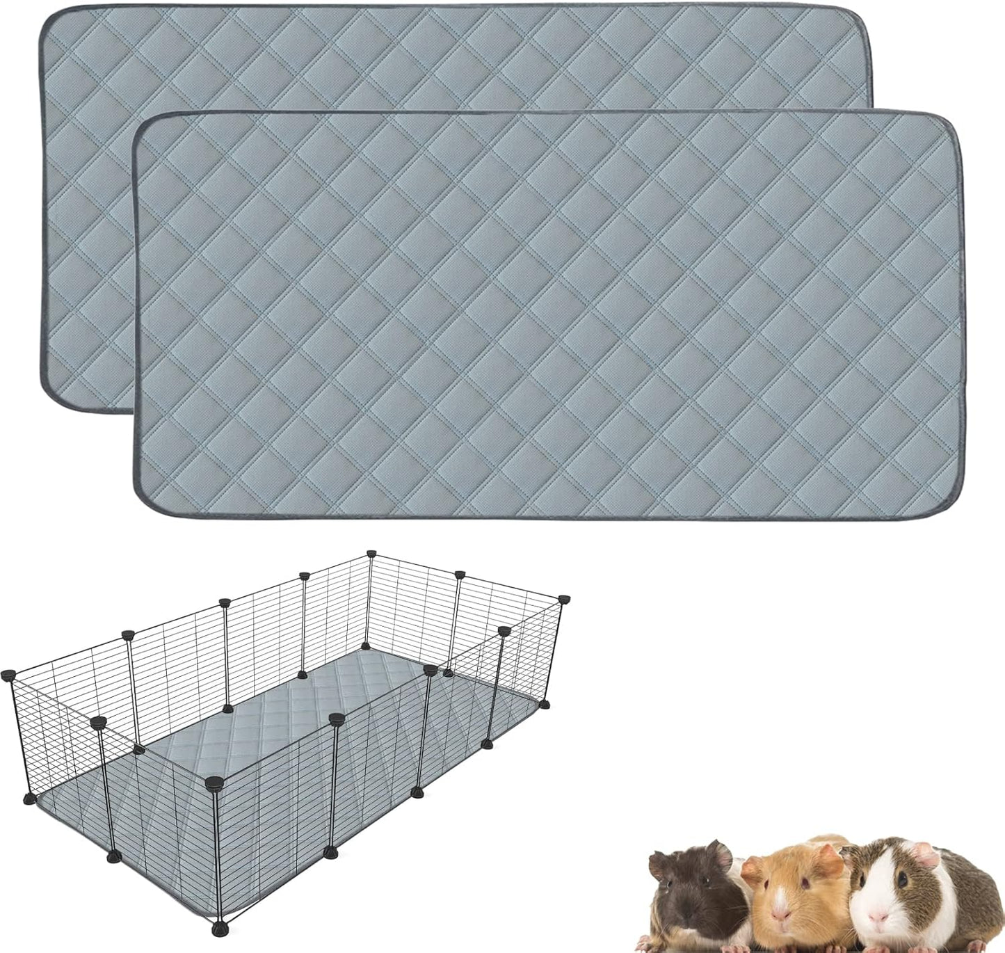 2 Pack Guinea Pig Cage Liners for C&C 2x4 Habitat Washable Guinea Pig Bedding Super Absorbent | Waterproof | Non Slip| Reusable Guinea Pig Pee Pads for Small Animals Cages - 57.1" x 27.6"