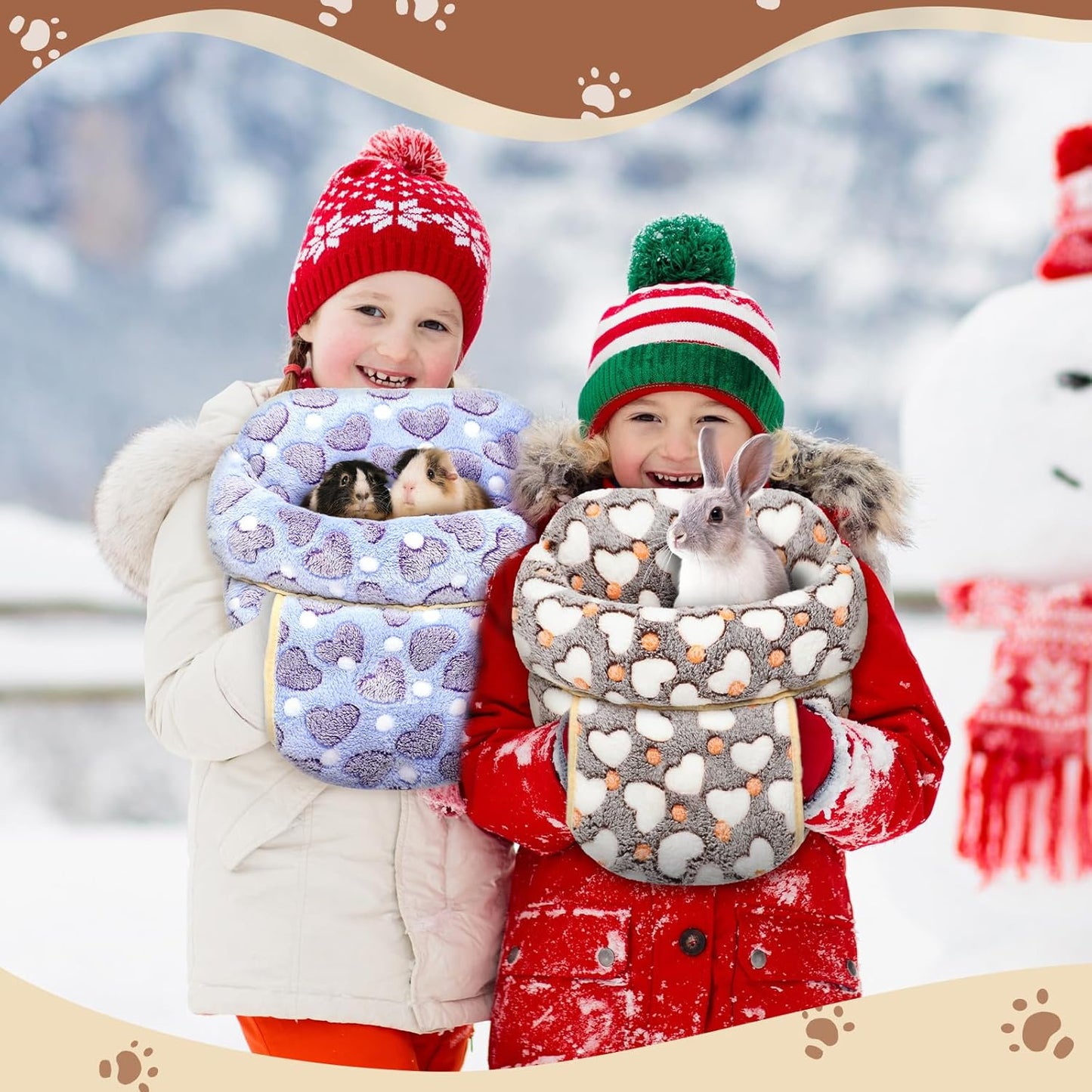 Wenqik 2 Pcs Guinea Pig Hideouts Washable Bunny Bedding Cuddle Warm Small Pet Sack Supplies Portable Pet Carrier Cage Nest Guinea Pig Accessories for Cage(Gray, Pink,Heart)