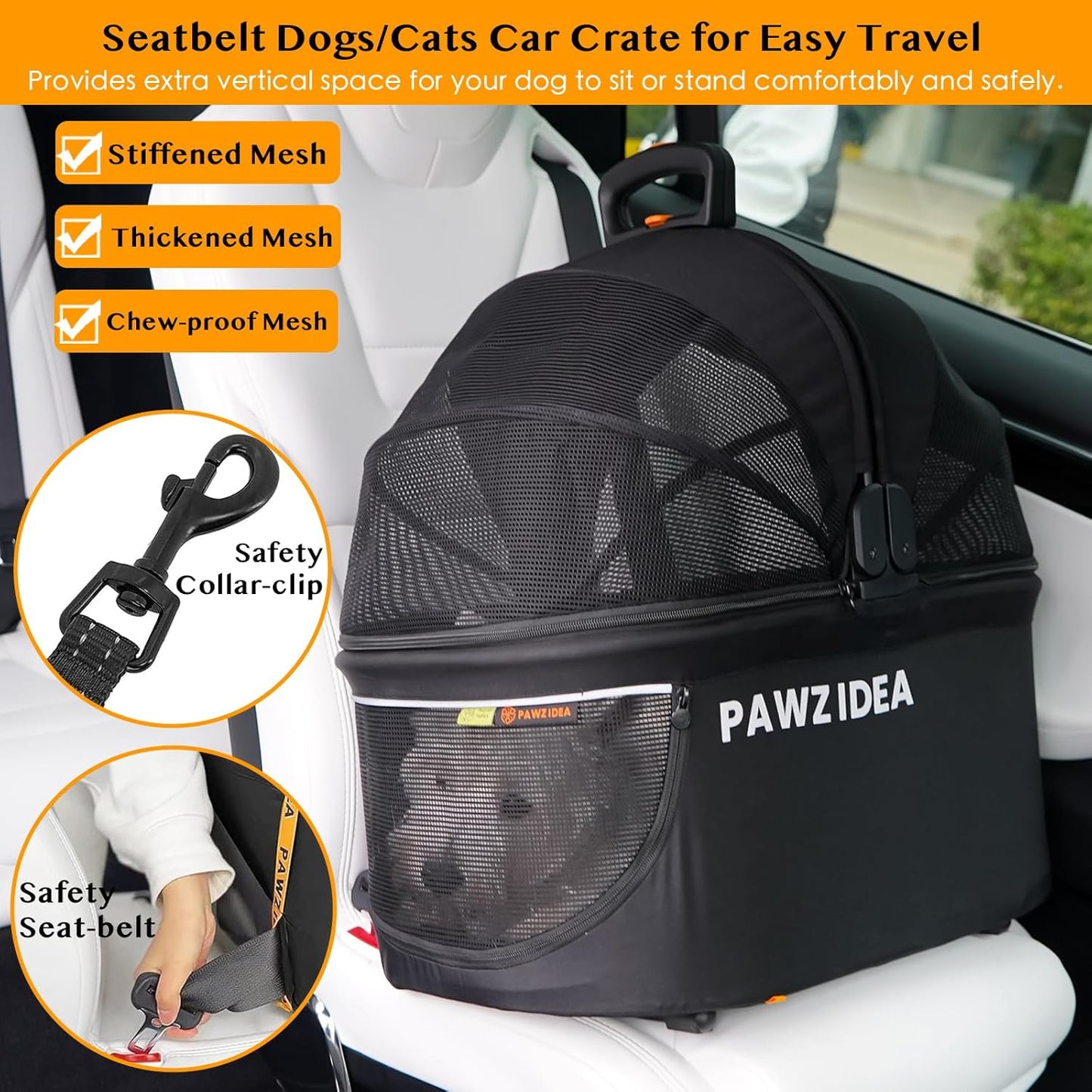 PAWZIDEA Pet Stroller 4 in 1, Cat Strollers with Detachable Carrier No-Zip Canopy, Portable Dog Crate for Car Seat Travel, Foldable & Lightweight Jogger for Small/Medium Dogs and Cats, Storage Basket