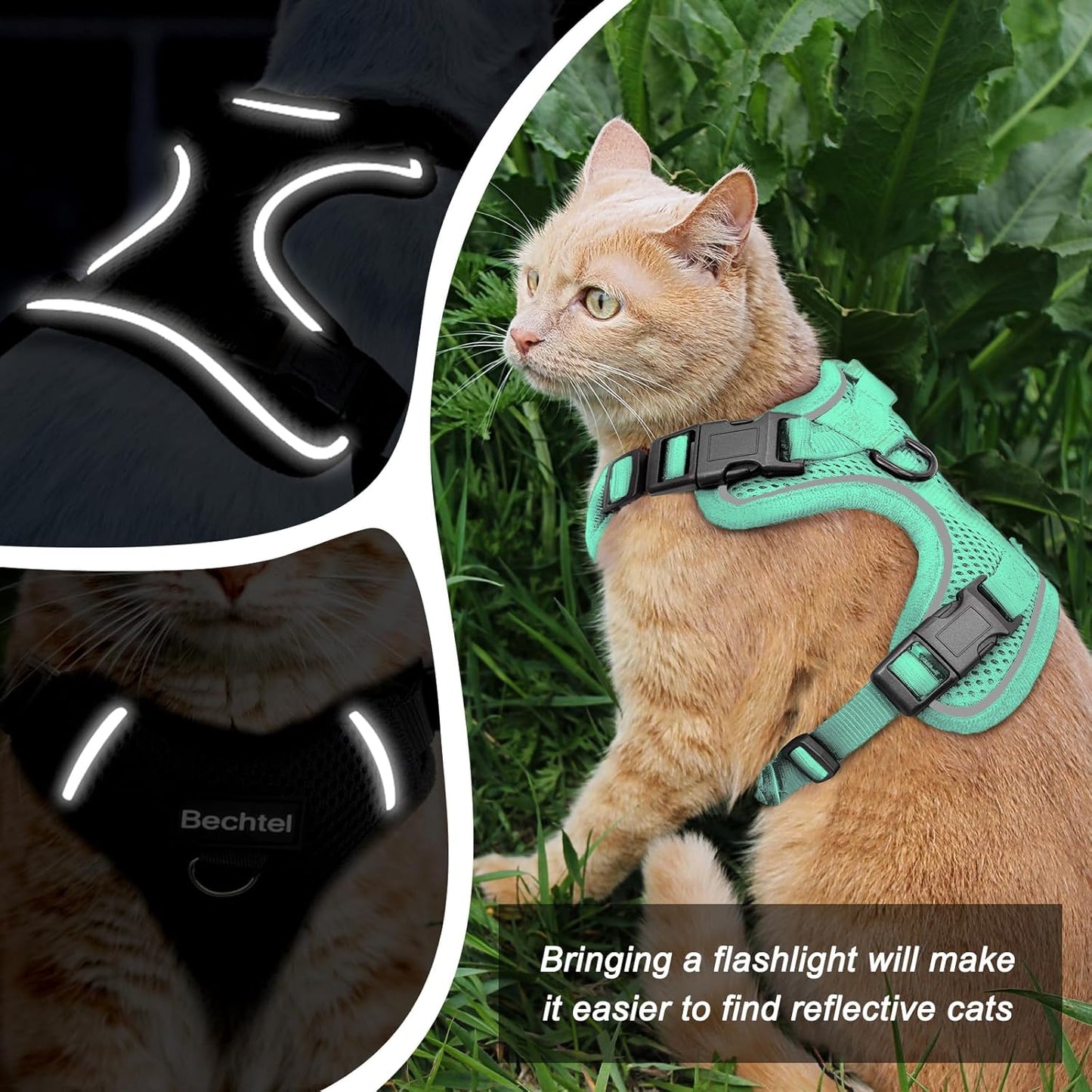 Cat Harness and Leash for Walking, The Upgrade Can be Adjusted in Four Directions and Breathable Cat Harness for Anti Escape That can be Fitted and Positioned, Reflective Strips Harness, Green,XS