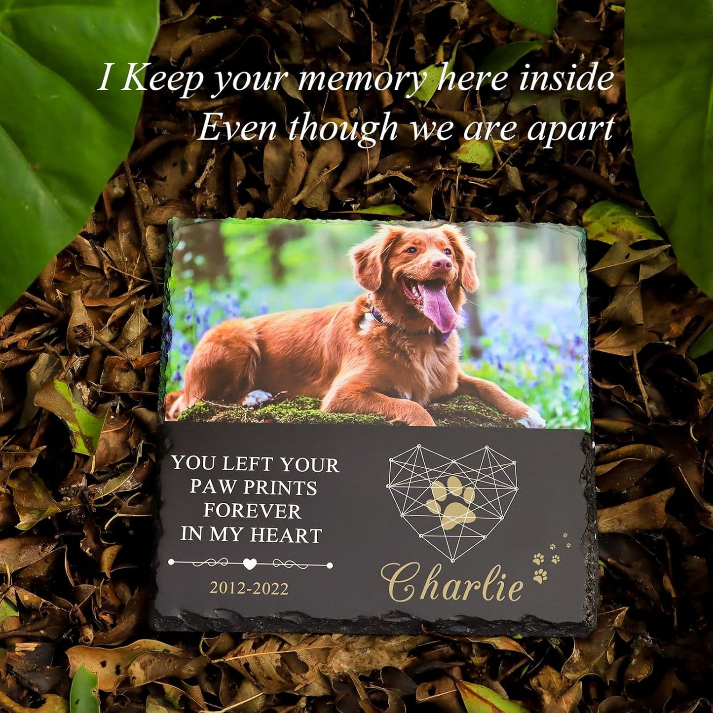 Bemaystar Personalised Dog Memorial Plaque - Customized Rock Slate Stone Picture Frame Plaque with Photo, Pet Memorial Sign with Stand Natural Slate Grave Plaque Pets Bereavement Gifts Loss of Pet