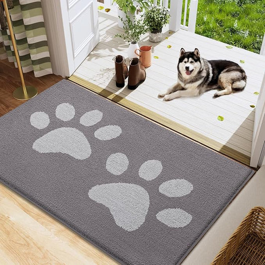 Buganda Dog Door Mat for Muddy Paws, Absorbent Dirt Trapper Washable Indoor Doormats, Non Slip Low-Profile Mud Mat for Dogs, Front Entrance Doormat for Inside Floor (48x30 Inches, Light Grey)