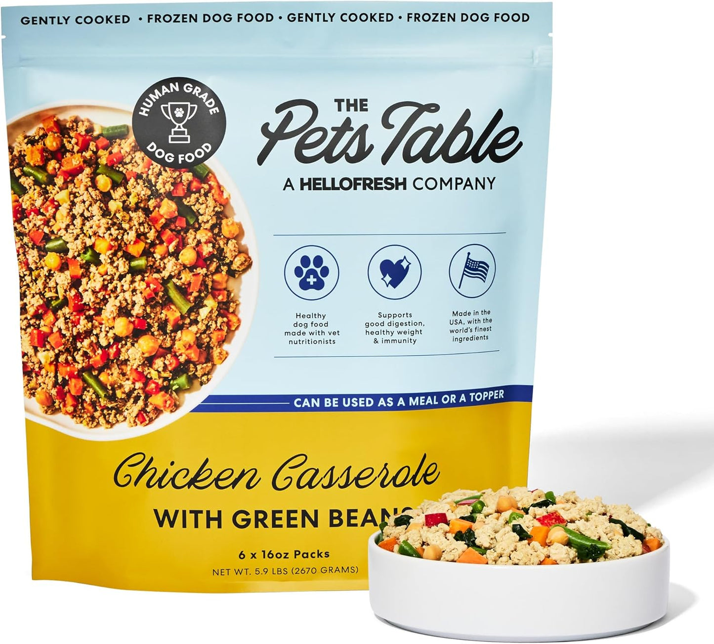 The Pets Table Human-Grade Chicken Casserole Fresh Dog Food, Dog Food Topper or Complete Meal, 6 Count of 16-oz Pouches, 5.9lbs