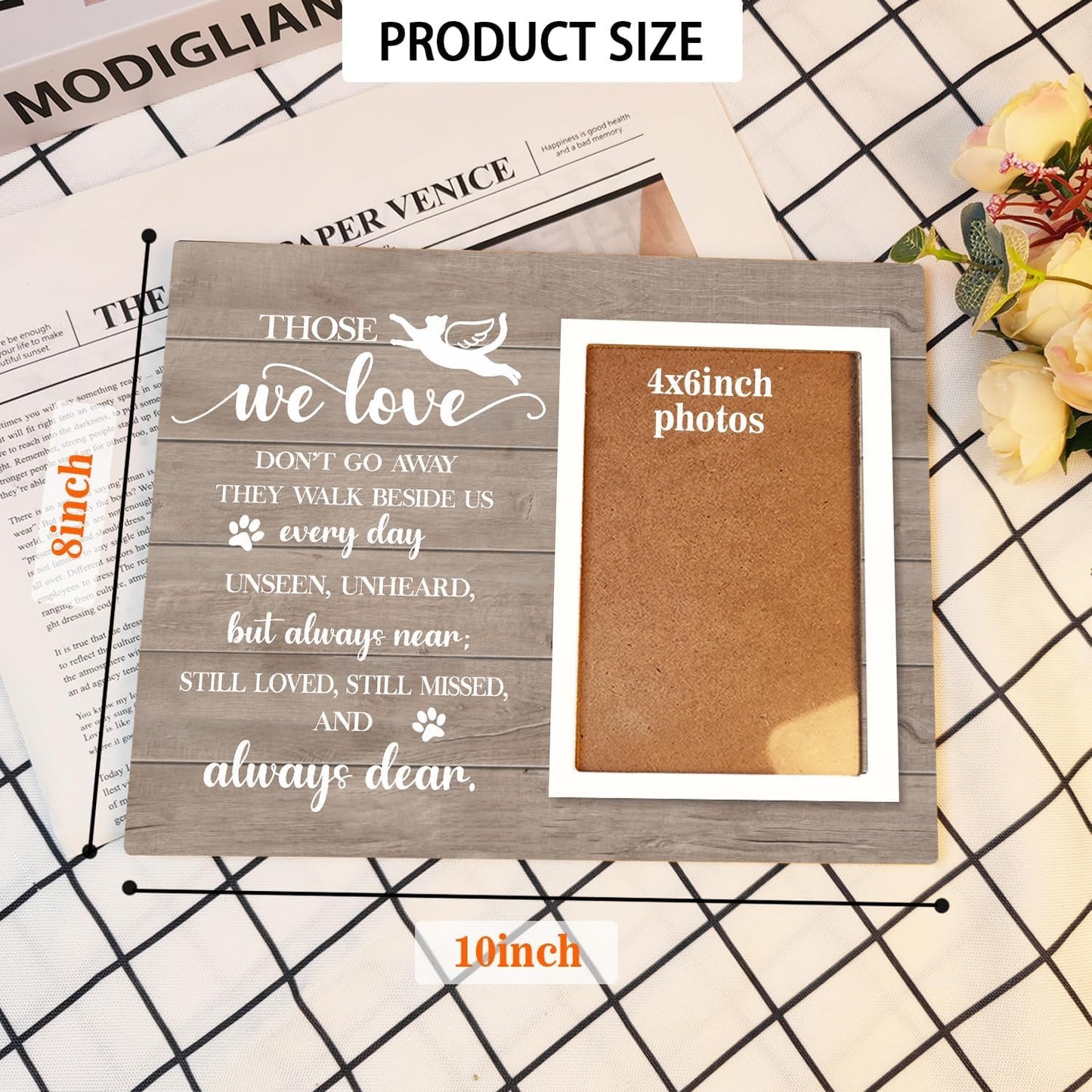 Cat Picture Frame, Cat Memorial Wooden Photo Frame, Pet Remembrance Gift, Sympathy Gift for Pet Owner, Cat Memorial Gifts for Loss of Cat, The Best Angels Have Wings and Whiskers