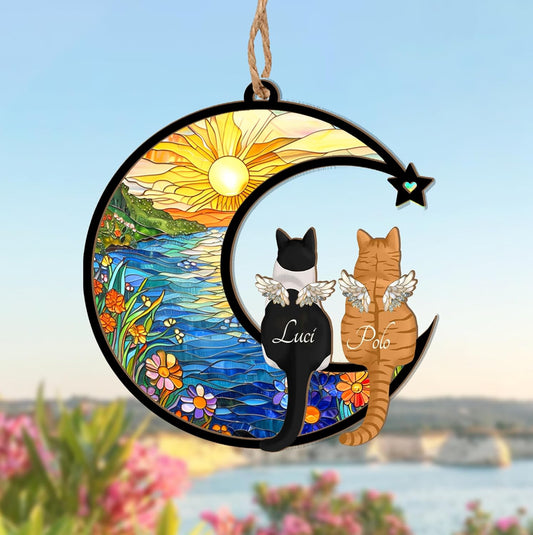 Personalized Cat Memorial Suncatcher – Custom Suncatcher with Name and Breed for Up to 3 Pets, Sympathy Gift for Pet Loss, Memorial Gift for Cat Lovers
