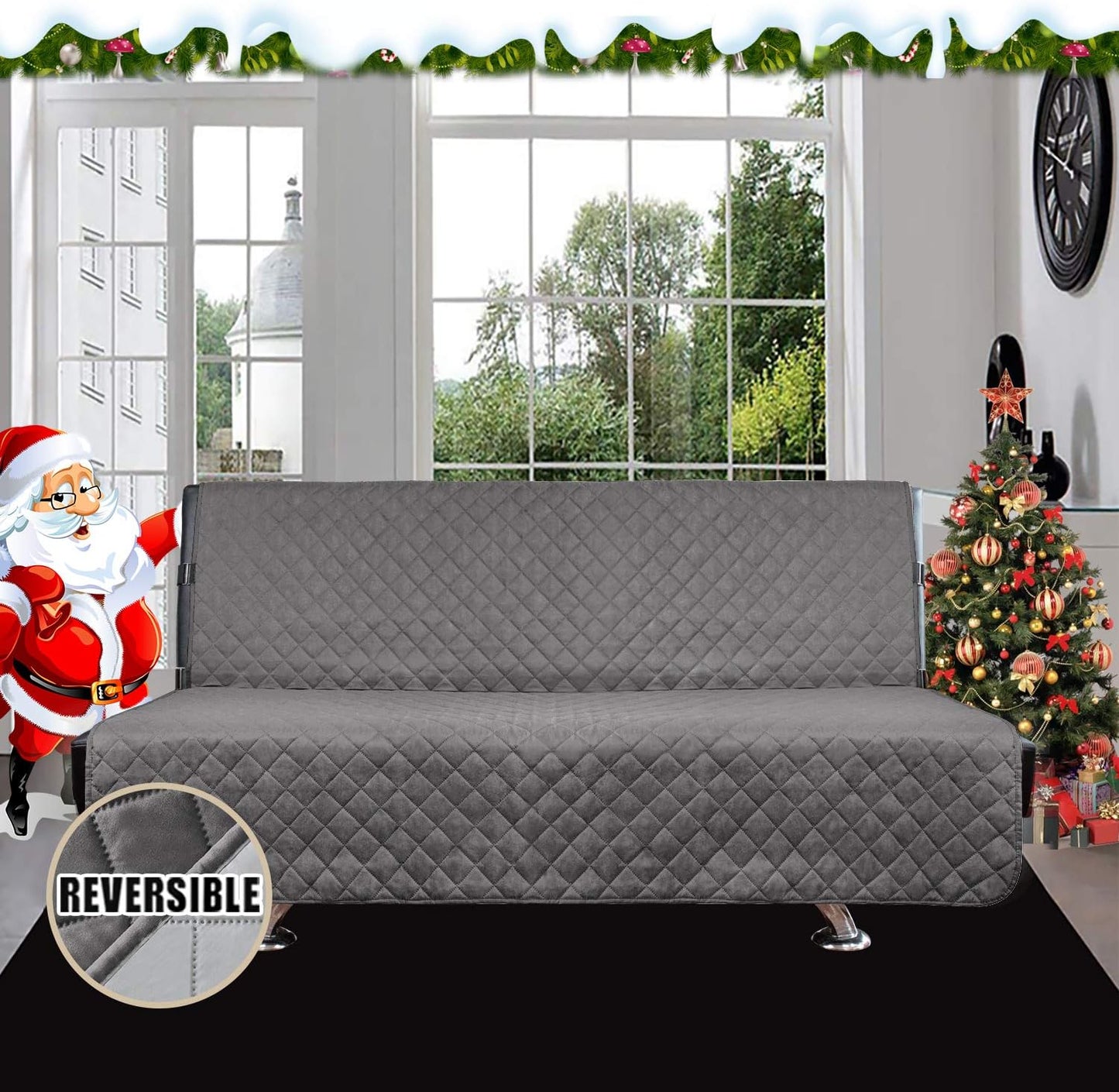 Easy-Going Futon Sofa Slipcover Reversible Armless, Furniture Protector Couch Cover Water Resistant Pets Kids Children Dog Cat (Gray/Light Gray)