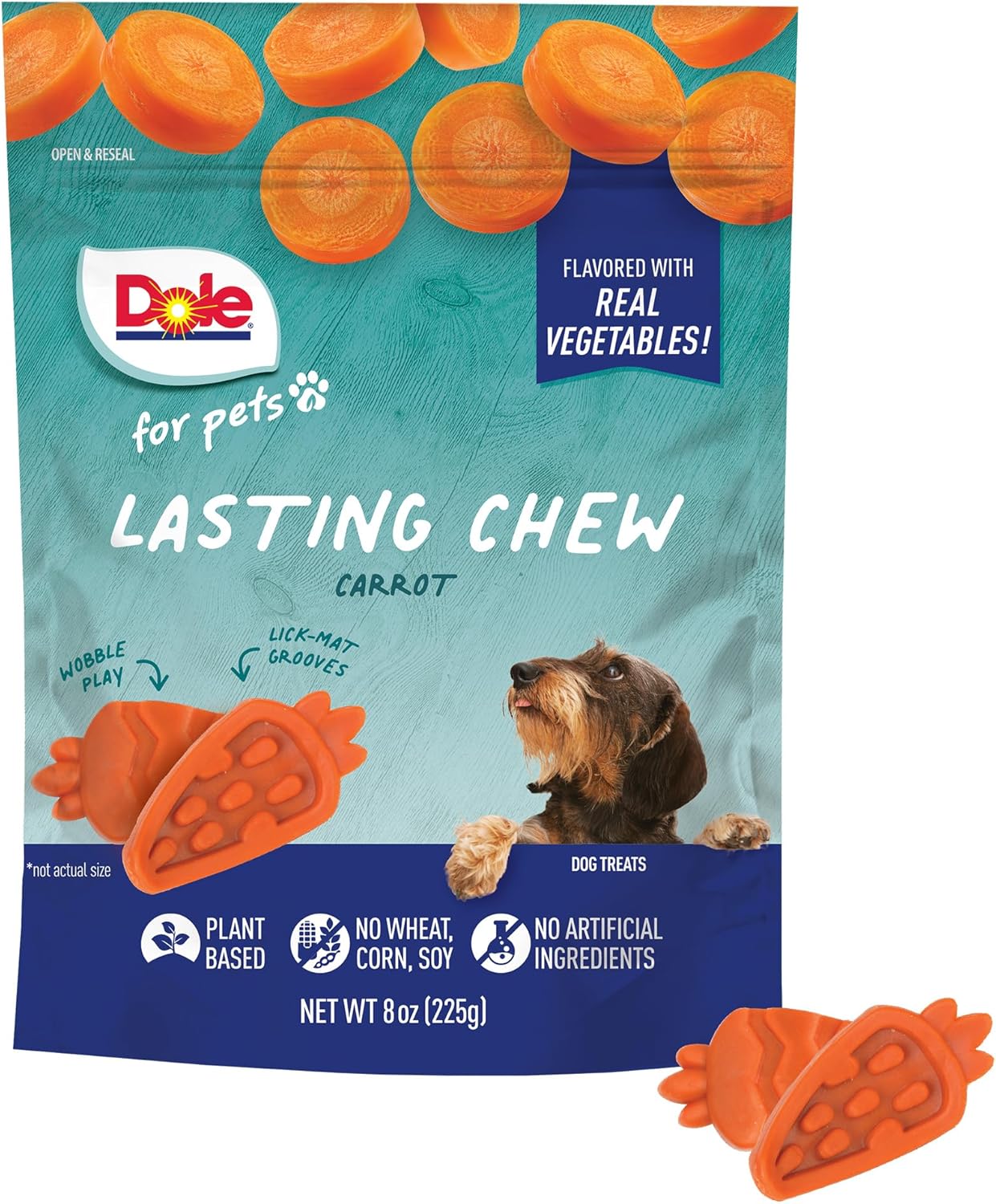 Dole for Pets Freshly Fetched Lasting Chew, Carrot Flavor Dog Treats, Small Breed, 8oz, 10ct | Flavored with Real Veggies, No Wheat, Corn, Soy, Artificial Flavors, Colors, or Preservatives