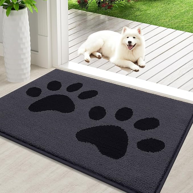 Buganda Dog Door Mat for Muddy Paws, Absorbent Dirt Trapper Washable Indoor Doormats, Non Slip Low-Profile Mud Mat for Dogs, Front Entrance Doormat for Inside Floor (36x24 Inches, Black)