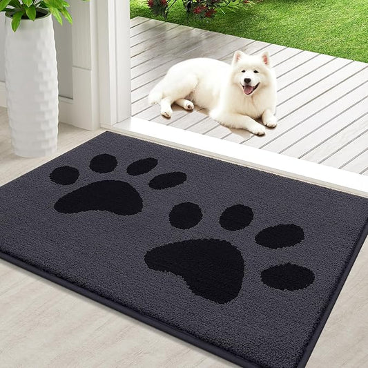 Buganda Dog Door Mat for Muddy Paws, Absorbent Dirt Trapper Washable Indoor Doormats, Non Slip Low-Profile Mud Mat for Dogs, Front Entrance Doormat for Inside Floor (36x24 Inches, Black)