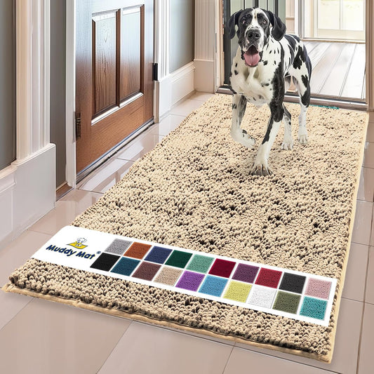 Muddy Mat® Shown on TV – Super Absorbent Door Mat Indoor, Microfiber Quick Dry Chenille Entryway Rug, Non-Slip Front Door Mat, Indoor Mats for Entryway, Machine Washable Pet Rug, Beige 36"x60"