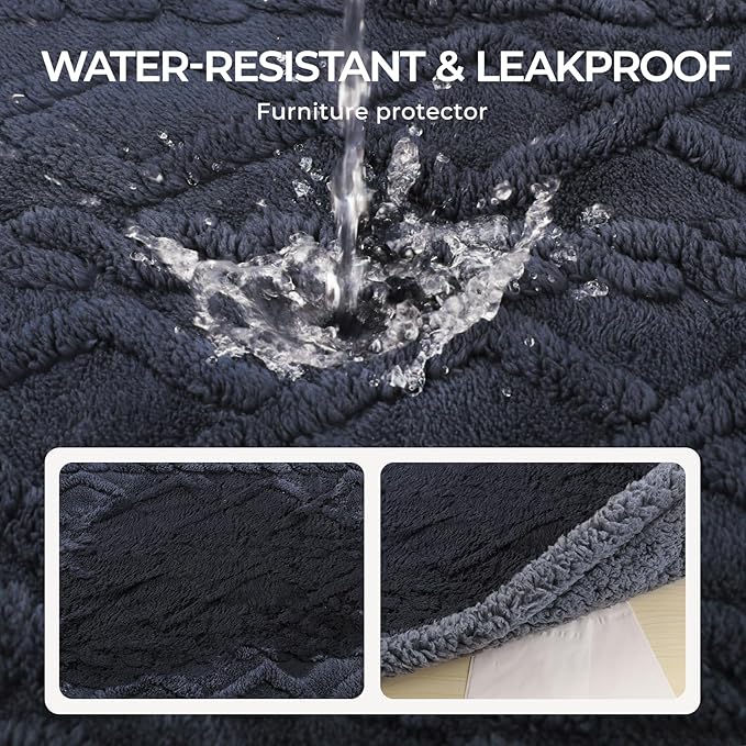 Waterproof Pet Blanket, Liquid Pee Proof Dog Blankets for Sofa Bed Couch, Reversible Sherpa Fleece Furniture Protector Cover for Small Medium Large Dogs Cats,Dark Grey X-Large（85" x 57"）