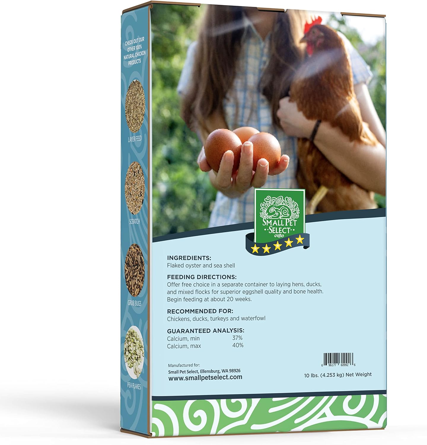 Small Pet Select Flaked Oyster and Seashell Mix - Calcium Supplement for Chickens & Ducks (10lb)