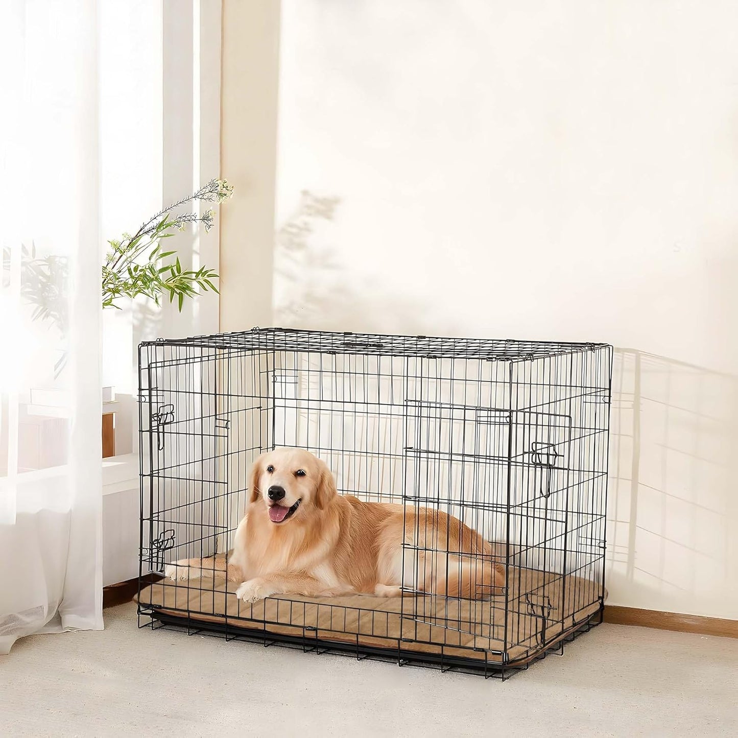 Dog Crate Pad for Large Dogs - Orthopedic Dog Bed with Memory Foam, Washable Soft Warm Pet Mat with Non-Slip Bottom, Khaki