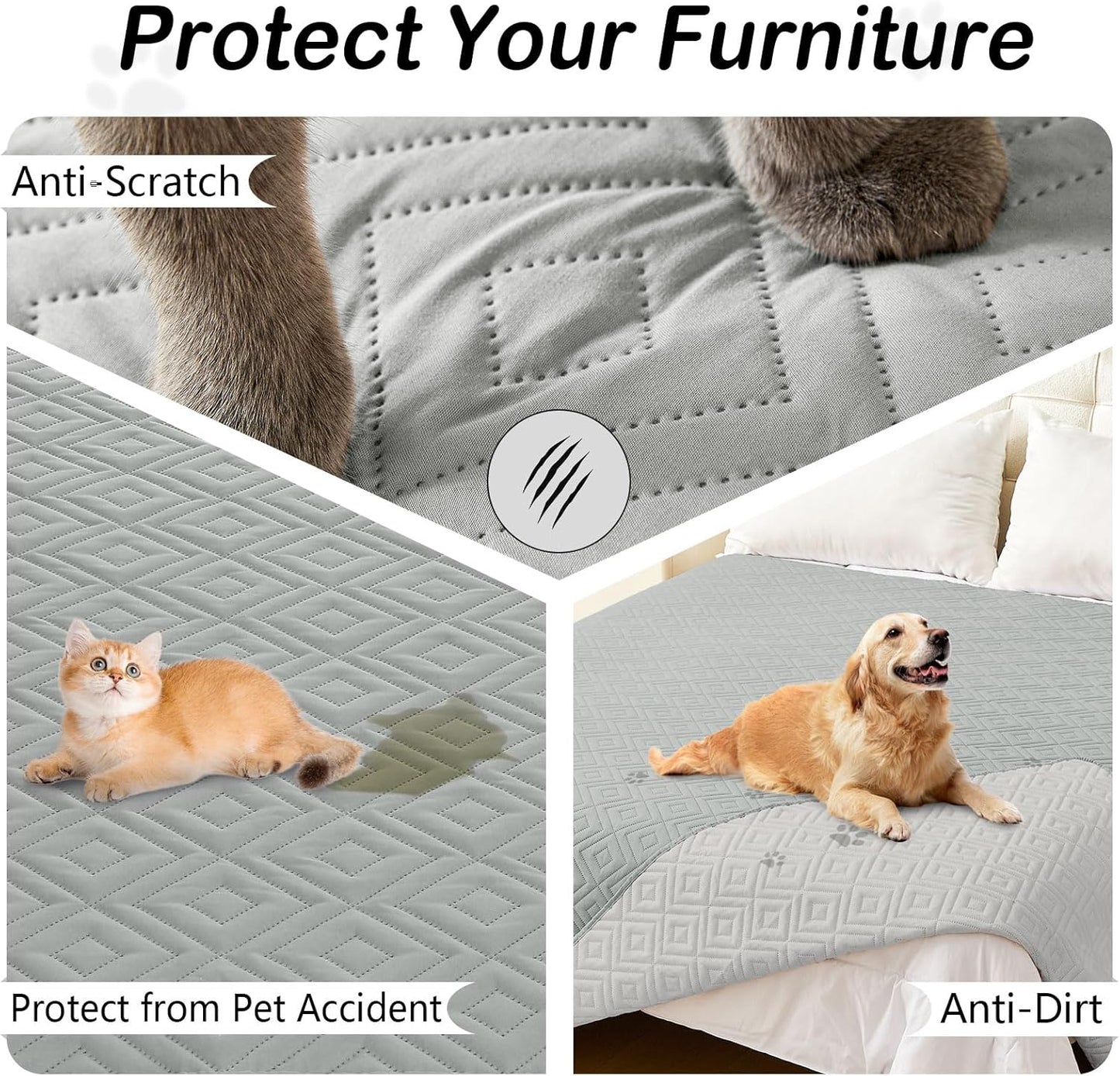 hyha Waterproof Dog Blanket, Soft Pet Bed Blankets, Waterproof Sofa Couch Cover for Dogs Washable, Reversible Pet Couch Covers for Sofa Furniture (30x70 Inch, Grey/Light Grey)